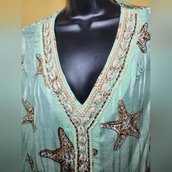 Soft Surroundings Stella Marina Top Metallic Thread Sea Shells Starfish Beaded s - Picture 9 of 9